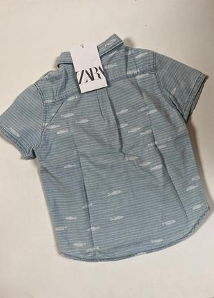 Джинсовая рубашка короткий рукав с рыбками рубашка zara для мальчика 3-4р2 фото