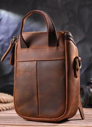 Компактна чоловіча сумка шкіряна коричнева2 фото