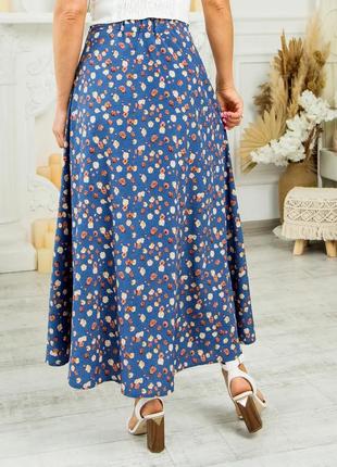 Расклешенная длинная летняя юбка в пол голубого цвета из легкой ткани 46, 48, 505 фото
