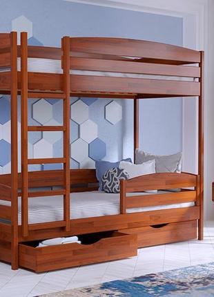 Деревянная двухэтажная кровать дуэт плюс из бука. двухъярусная подростковая кровать