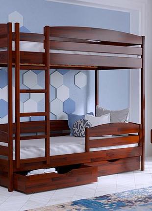 Деревянная двухэтажная кровать дуэт плюс из бука. двухъярусная подростковая кровать