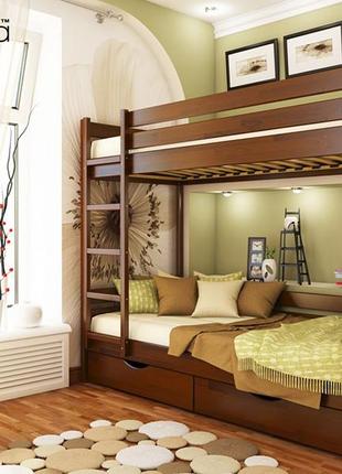Деревянная двухъярусная кровать дуэт эстелла из бука. двухэтажная подростковая кровать