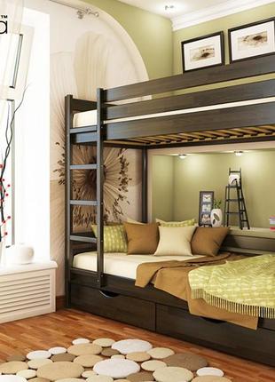 Деревянная двухъярусная кровать дуэт эстелла из бука. двухэтажная подростковая кровать