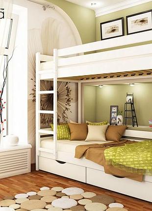 Деревянная двухъярусная кровать дуэт эстелла из бука. двухэтажная подростковая кровать