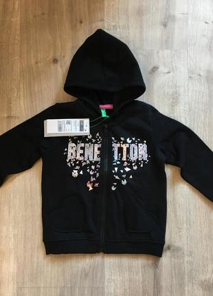 Кофта на блискавці benetton з капюшоном на микрофлисе, чорна 1-2 роки , 80-82-85 см