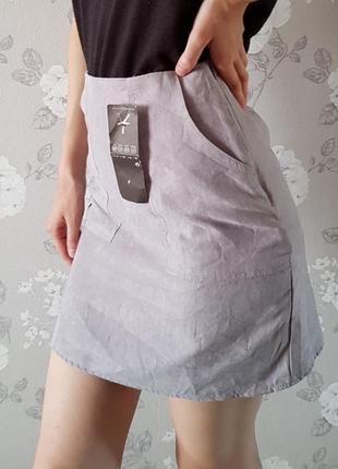 Новая стильная серая юбка с карманами, юбка под замш,короткая юбка для учебы и офиса