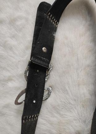 Черный натуральный кожаный пояс ремень широкий классический с серебряными скобами пряжкой5 фото