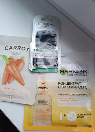 Маска для обличчя garnier, l'oréal , 3 шт