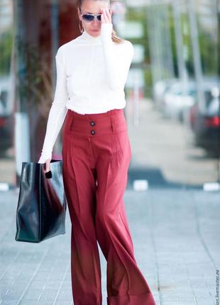 Великолепные модные бордовые брюки из холодной шерсти, р. 60, 62