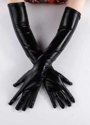 Перчатки черные рукавички латекс кожа длинные3 фото