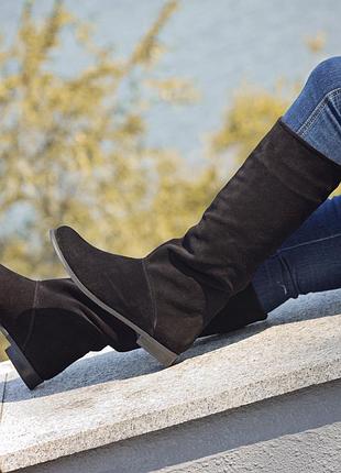 Сапоги из натуральной замши( кожи) на низкой платформе