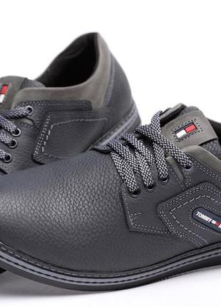 Спортивные кожаные туфли tommy hilfiger sheriff black-grey