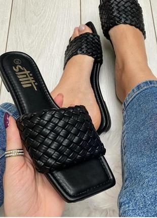 Шльопанці плетінка косі мюлі літні