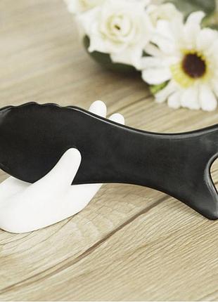 Масажер з рогу гуа ша "риба із зубами" чорний