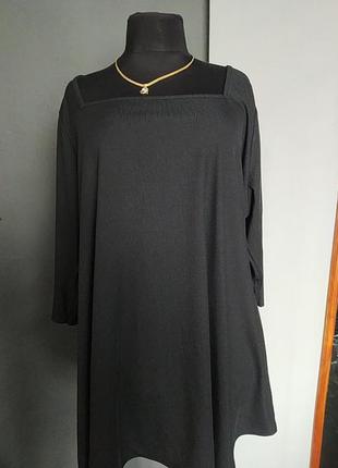 Блуза черная "рубчик" а- силуэт батал прямоугольный вырез