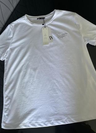 Футболка zara, футболка с блестящей вышивкой zara, белая футболка zara8 фото