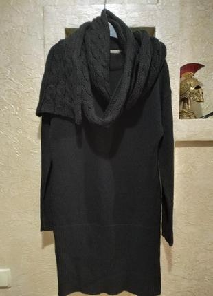 Удлиненный свитер туника платье с шарфом suisses collection
