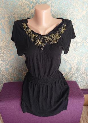 Женская удлинённая блуза с вышивкой р.42/44 блузка блузочка футболка