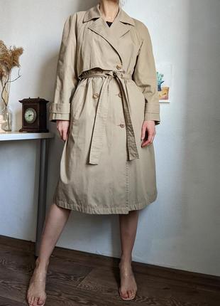 Тренч плащ бежевый винтажный пальто беж xl l m оверсайз с поясом ретро