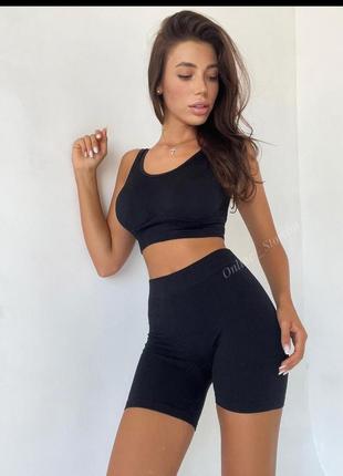 Трендовый набор майка-топ + велосипедки в мелкий рубчик