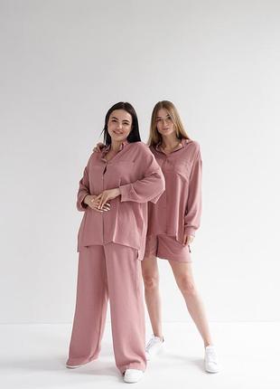 Легкий костюм тройка. рубашка  с длинным рукавом свободные брюки шорты