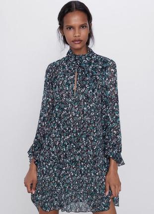 Лёгкое воздушное шифоновое платье zara в цветочный принт/новая коллекция