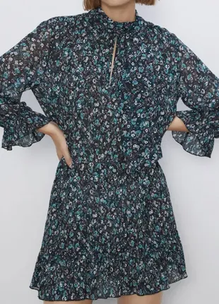 Лёгкое воздушное шифоновое платье zara в цветочный принт/новая коллекция7 фото