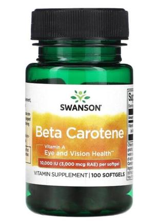 Бета-каротин для зрения иммунитета и кожи витамин а 10 000 ме (3000 мкг rae), 100 мягких таблеток swanson