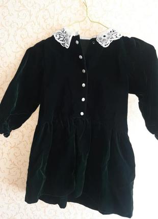 Детское платье бархат кружево с бантиком и пуговками перломутровыми