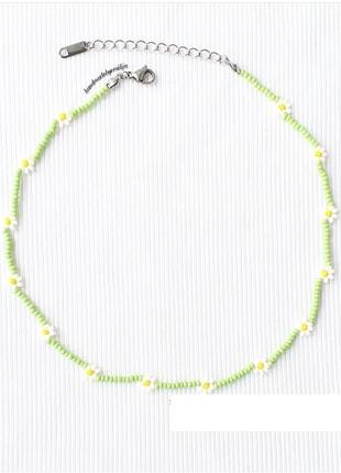 Зелений чокер ромашки квіти квіточки намисто прикраса чекер салатовий топ 2023