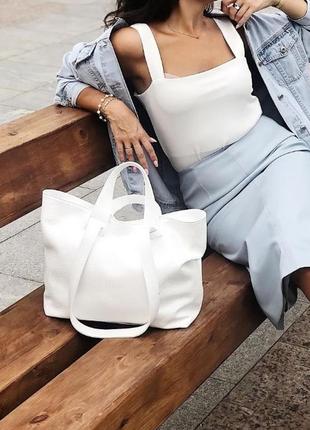Большая белая сумка натуральная кожа италия