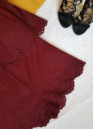 🌾красивий ромпер із завищеною талією від h&м_ромпер з воланом і вишивкою кольору марсала5 фото