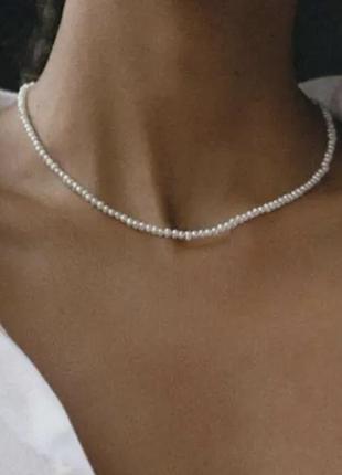 Белый чокер  чекер украшение на шею браслет топ ua исскуственный жемчуг
