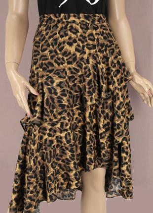 Новая (сток) брендовая вискозная юбка миди с рюшами "oasis" леопардовый принт. размер uk12.3 фото