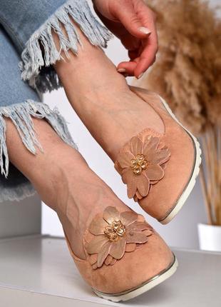 Балетки с цветком женские пудра 150785l gl_55