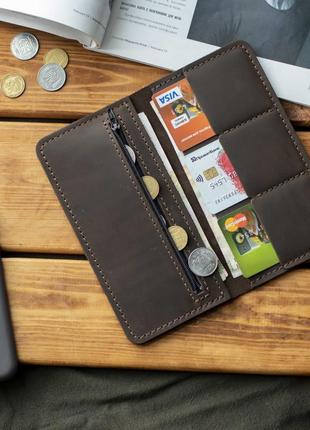 Кожаное портмоне марс из натуральнойкожи темно коричневого цвета с монетнице купюрник кошелек8 фото