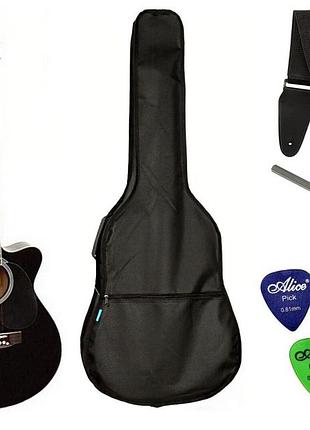 Набор акустическая гитара bandes ag-851c bk 39 + чехол + ремень + медиаторы