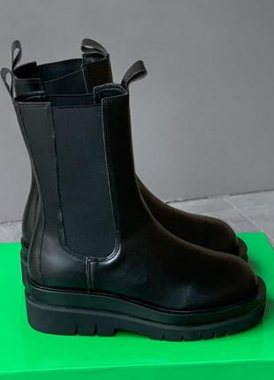 Ботинки кожаные чёрные в стиле bottega veneta