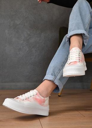 Кросівки жіночі біло-рожеві однотонні текстиль 155411l gl_55