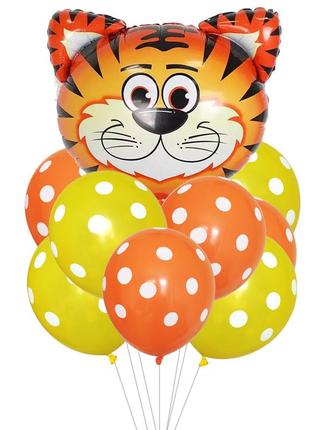 Фольгированная фигура тигрик с шариками в горошек