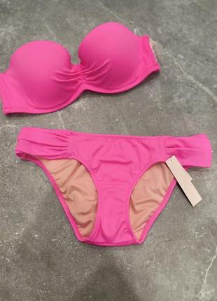 Купальник victoria’s secret бандо вікторія сікрет рожевий купальник xs vs