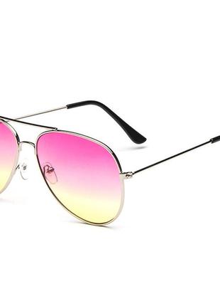 Солнцезащитные очки-авиаторы линза розово-желтый градиент в серебре