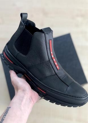 Кеды кожаные чёрные в стиле prada