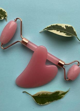 Роликовий масажер і скребок гуаша рожевий кварц