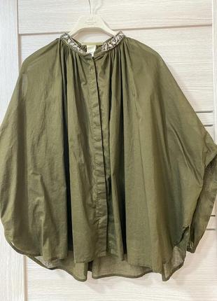 Новая нарядная блузка хаки со стразами воздушная h&amp;m, размер 38 (m)4 фото