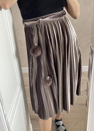 Плиссированная юбка велюр5 фото