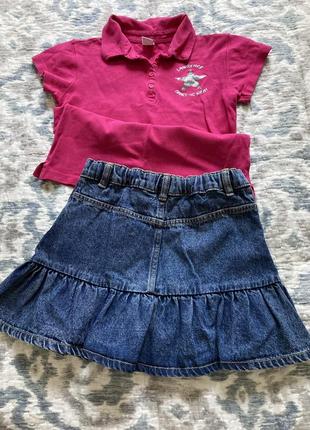 F&amp;f 8-10 років синя джинсова спідниця нова та рожева футболка в подарунок2 фото