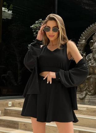 Женский деловой стильный классный классический удобный модный трендовый костюм модная юбка юбка и топ и рубашка меланж серый черный тройка10 фото