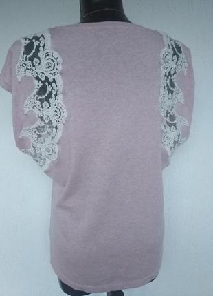 Фирменная стильная качественная натуральная котоновая блуза футболка с кружевом.5 фото