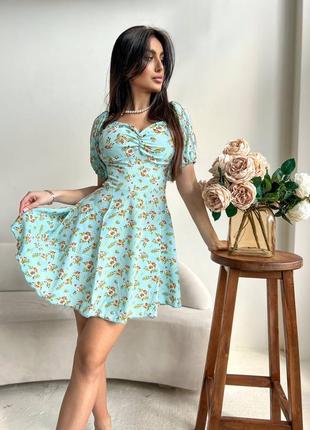 Летнее сарафанчик платье с рукавами буфами в нежном цветочном принте5 фото